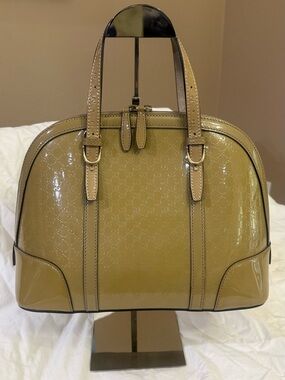 Authentic Gucci Guccissimo Olive Patent Nice Dome Satchel